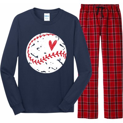 Baseball Heart Cute Vintage Sport Long Sleeve Pajama Set