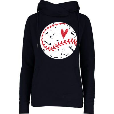 Baseball Heart Cute Vintage Sport Womens Funnel Neck Pullover Hood