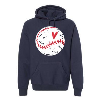 Baseball Heart Cute Vintage Sport Premium Hoodie