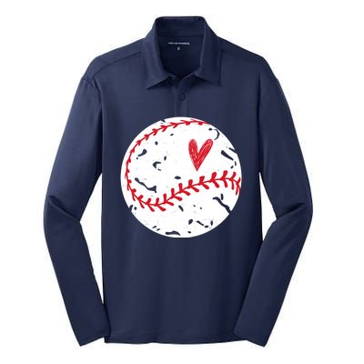 Baseball Heart Cute Vintage Sport Silk Touch Performance Long Sleeve Polo