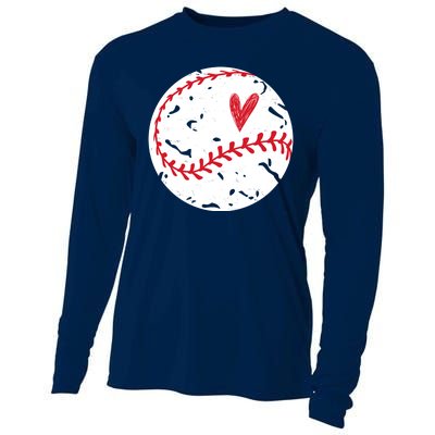 Baseball Heart Cute Vintage Sport Cooling Performance Long Sleeve Crew