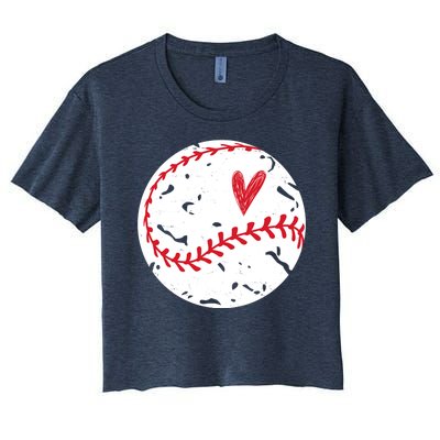 Baseball Heart Cute Vintage Sport Women's Crop Top Tee