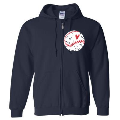 Baseball Heart Cute Vintage Sport Full Zip Hoodie