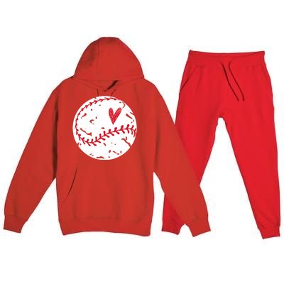 Baseball Heart Cute Vintage Sport Premium Hooded Sweatsuit Set