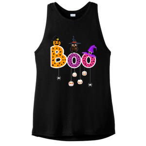 Boo Halloween Costume Spiders Ghosts Pumkin & Witch Hat Ladies PosiCharge Tri-Blend Wicking Tank