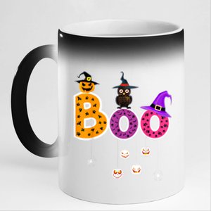 Boo Halloween Costume Spiders Ghosts Pumkin & Witch Hat 11oz Black Color Changing Mug