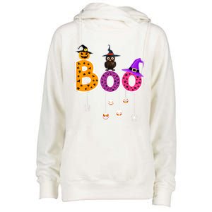 Boo Halloween Costume Spiders Ghosts Pumkin & Witch Hat Womens Funnel Neck Pullover Hood