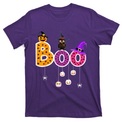 Boo Halloween Costume Spiders Ghosts Pumkin & Witch Hat T-Shirt