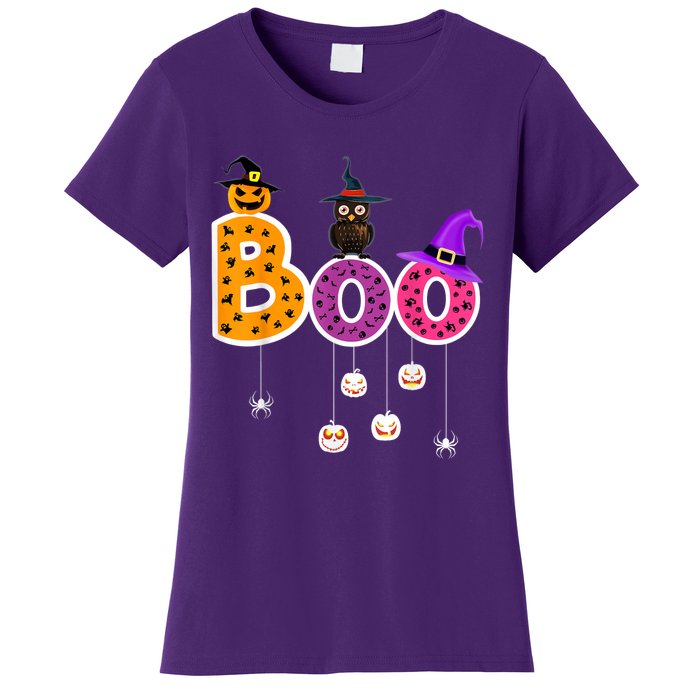 Boo Halloween Costume Spiders Ghosts Pumkin & Witch Hat Women's T-Shirt