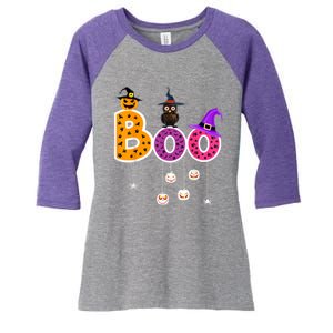 Boo Halloween Costume Spiders Ghosts Pumkin & Witch Hat Women's Tri-Blend 3/4-Sleeve Raglan Shirt