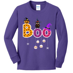 Boo Halloween Costume Spiders Ghosts Pumkin & Witch Hat Kids Long Sleeve Shirt