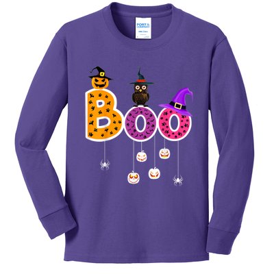 Boo Halloween Costume Spiders Ghosts Pumkin & Witch Hat Kids Long Sleeve Shirt