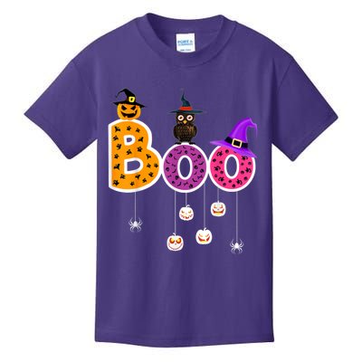 Boo Halloween Costume Spiders Ghosts Pumkin & Witch Hat Kids T-Shirt