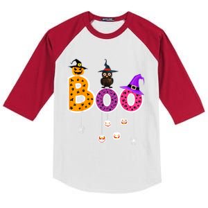 Boo Halloween Costume Spiders Ghosts Pumkin & Witch Hat Kids Colorblock Raglan Jersey