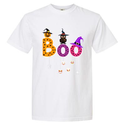 Boo Halloween Costume Spiders Ghosts Pumkin & Witch Hat Garment-Dyed Heavyweight T-Shirt