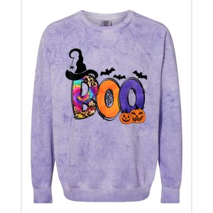 Boo Halloween Costume Spiders Ghosts Pumkin & Witch Hat Colorblast Crewneck Sweatshirt