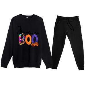 Boo Halloween Costume Spiders Ghosts Pumkin & Witch Hat Premium Crewneck Sweatsuit Set