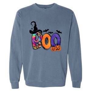 Boo Halloween Costume Spiders Ghosts Pumkin & Witch Hat Garment-Dyed Sweatshirt