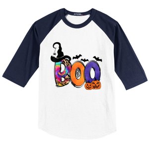 Boo Halloween Costume Spiders Ghosts Pumkin & Witch Hat Baseball Sleeve Shirt