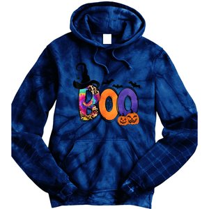 Boo Halloween Costume Spiders Ghosts Pumkin & Witch Hat Tie Dye Hoodie