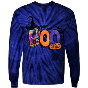 Boo Halloween Costume Spiders Ghosts Pumkin & Witch Hat Tie-Dye Long Sleeve Shirt