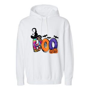 Boo Halloween Costume Spiders Ghosts Pumkin & Witch Hat Garment-Dyed Fleece Hoodie