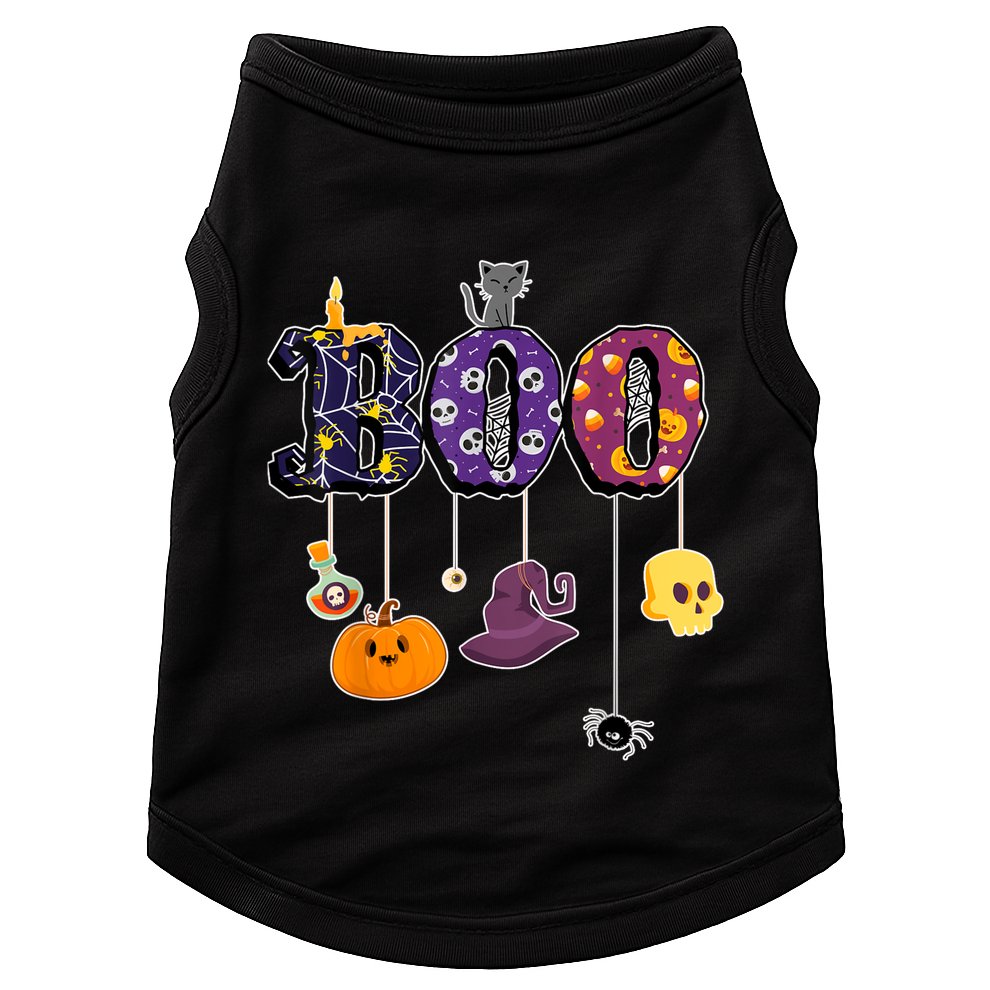 Boo Halloween Costume Spiders Ghosts Pumkin & Witch Hat Doggie Tank