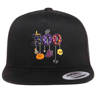 Boo Halloween Costume Spiders Ghosts Pumkin & Witch Hat Flatbill Hat