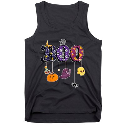 Boo Halloween Costume Spiders Ghosts Pumkin & Witch Hat Tank Top