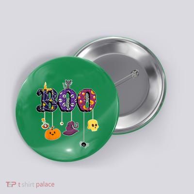 Boo Halloween Costume Spiders Ghosts Pumkin & Witch Hat Button