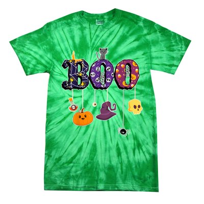 Boo Halloween Costume Spiders Ghosts Pumkin & Witch Hat Tie-Dye T-Shirt