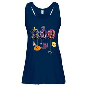 Boo Halloween Costume Spiders Ghosts Pumkin & Witch Hat Ladies Essential Flowy Tank