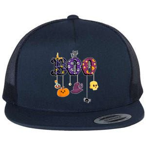 Boo Halloween Costume Spiders Ghosts Pumkin & Witch Hat Flat Bill Trucker Hat