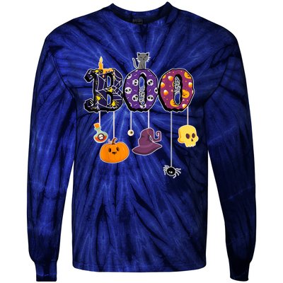 Boo Halloween Costume Spiders Ghosts Pumkin & Witch Hat Tie-Dye Long Sleeve Shirt