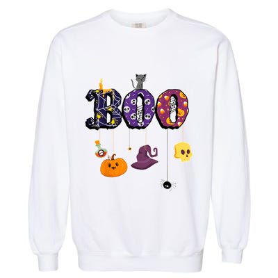 Boo Halloween Costume Spiders Ghosts Pumkin & Witch Hat Garment-Dyed Sweatshirt