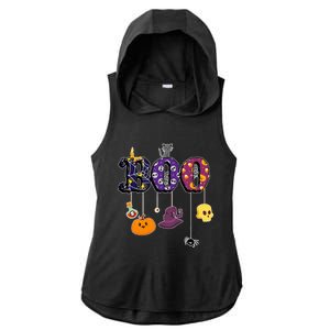 Boo Halloween Costume Spiders Ghosts Pumkin & Witch Hat Ladies PosiCharge Tri-Blend Wicking Draft Hoodie Tank