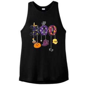 Boo Halloween Costume Spiders Ghosts Pumkin & Witch Hat Ladies PosiCharge Tri-Blend Wicking Tank