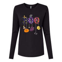 Boo Halloween Costume Spiders Ghosts Pumkin & Witch Hat Womens Cotton Relaxed Long Sleeve T-Shirt