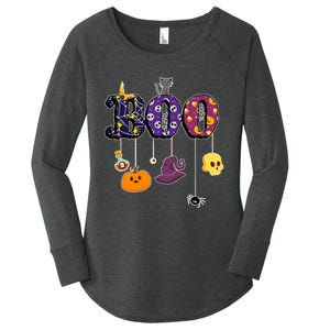 Boo Halloween Costume Spiders Ghosts Pumkin & Witch Hat Women's Perfect Tri Tunic Long Sleeve Shirt