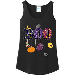 Boo Halloween Costume Spiders Ghosts Pumkin & Witch Hat Ladies Essential Tank