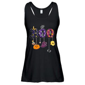 Boo Halloween Costume Spiders Ghosts Pumkin & Witch Hat Ladies Essential Flowy Tank