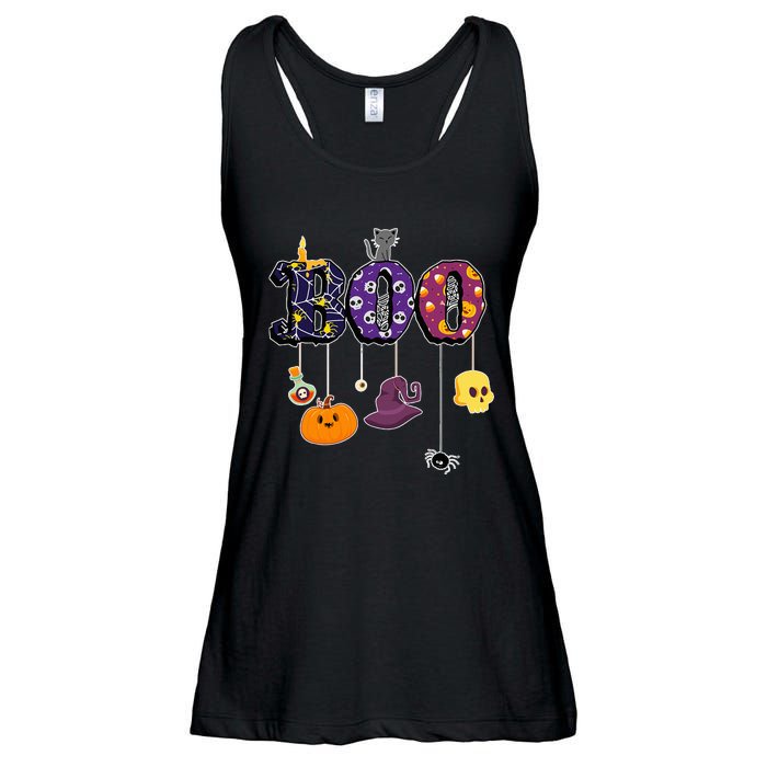 Boo Halloween Costume Spiders Ghosts Pumkin & Witch Hat Ladies Essential Flowy Tank