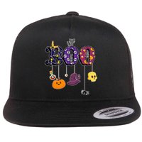 Boo Halloween Costume Spiders Ghosts Pumkin & Witch Hat Flat Bill Trucker Hat