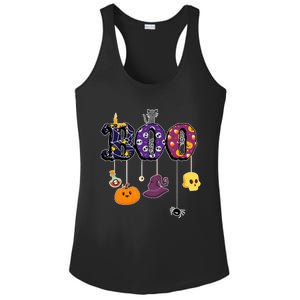 Boo Halloween Costume Spiders Ghosts Pumkin & Witch Hat Ladies PosiCharge Competitor Racerback Tank