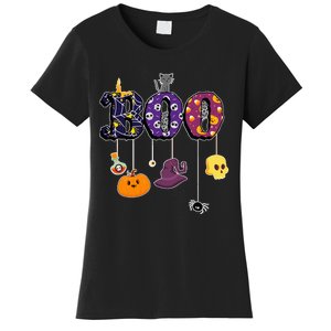 Boo Halloween Costume Spiders Ghosts Pumkin & Witch Hat Women's T-Shirt