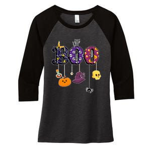 Boo Halloween Costume Spiders Ghosts Pumkin & Witch Hat Women's Tri-Blend 3/4-Sleeve Raglan Shirt