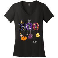 Boo Halloween Costume Spiders Ghosts Pumkin & Witch Hat Women's V-Neck T-Shirt