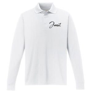 Beautiful Handwritten Calligraphy Janet Performance Long Sleeve Polo