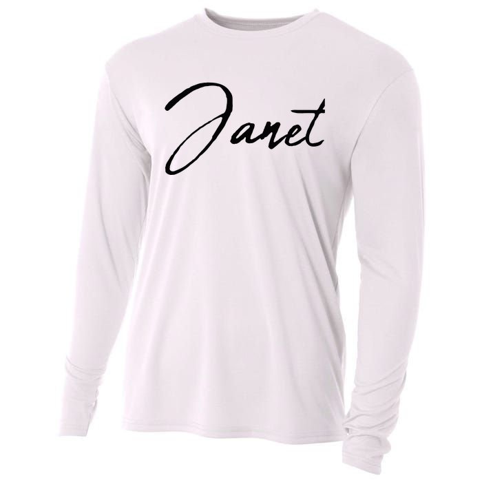 Beautiful Handwritten Calligraphy Janet Cooling Performance Long Sleeve Crew