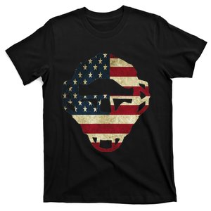 Baseball Hind Catcher Mask Art Patriotic American Flag Gift T-Shirt